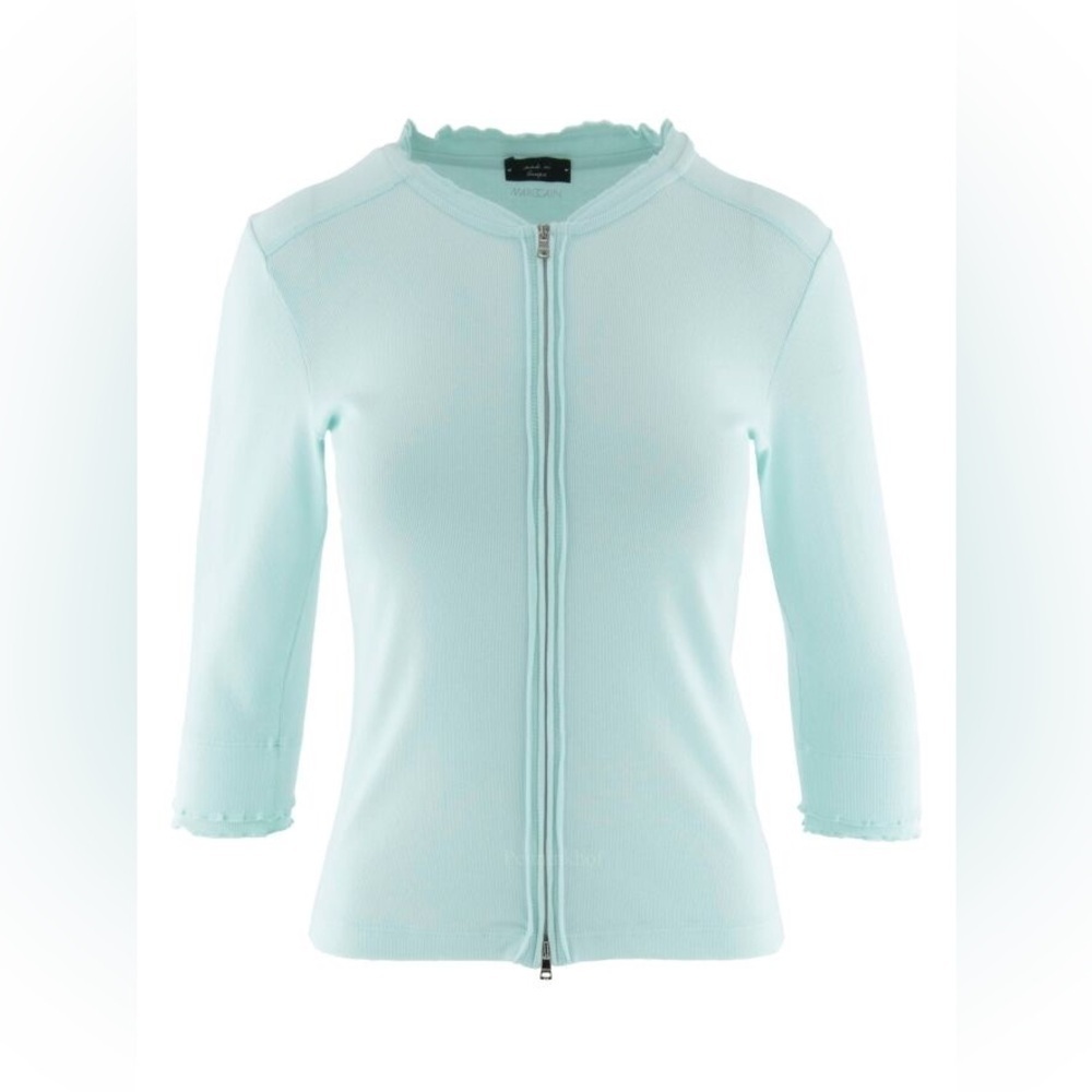 Marc Cain Mint Green Women's Zip-Up Top Ruffle Sleeve